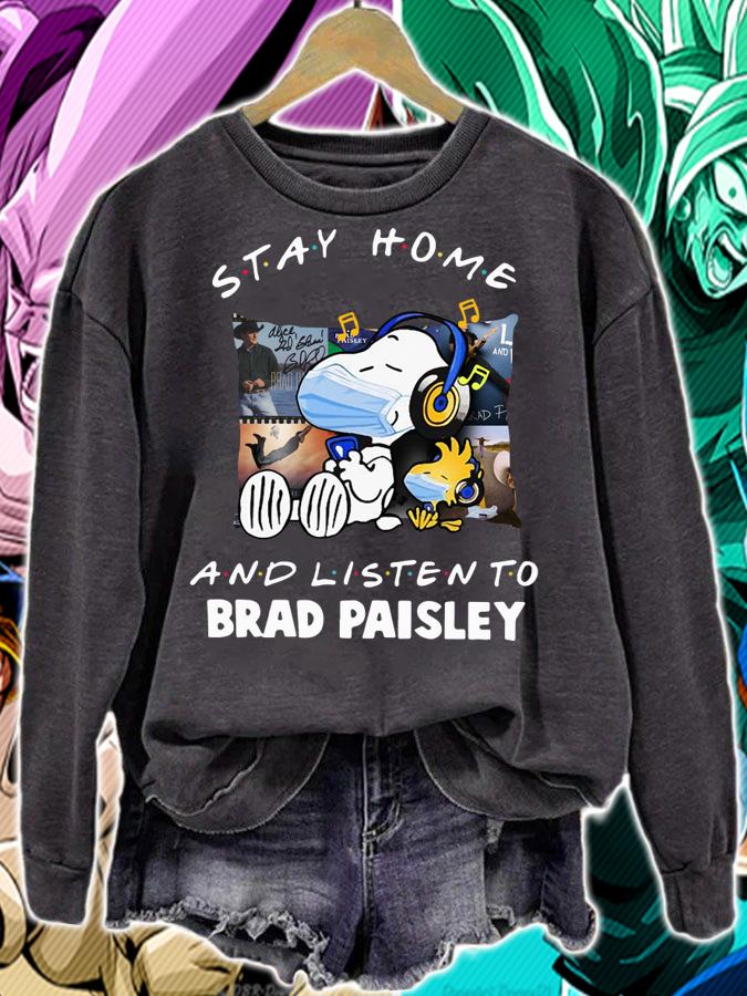 Snoopy Woodstock Stay Home And Listen To Brad Paisley t-shirt sweatshirt