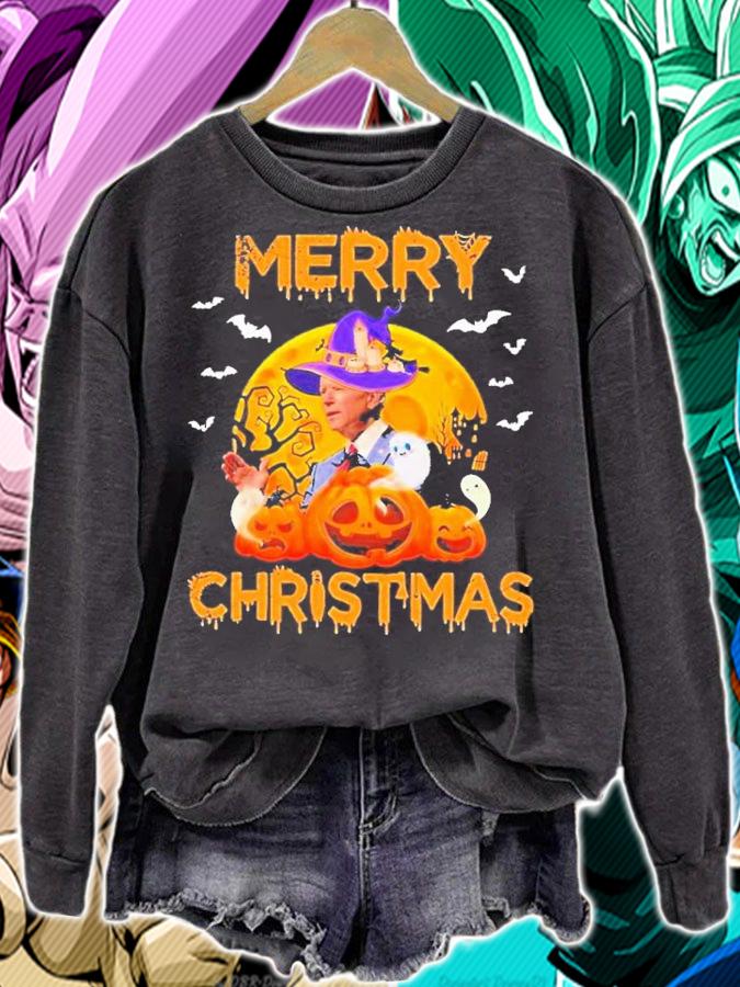 Biden Witch Happy Halloween Merry Christmas Day Shirt t-shirt sweatshirt
