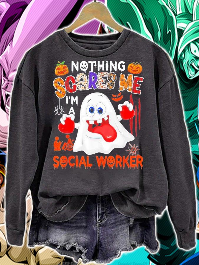 Nothing Scares Me I'm A Social Worker Halloween Boo Ghost T-Shirt t-shirt sweatshirt