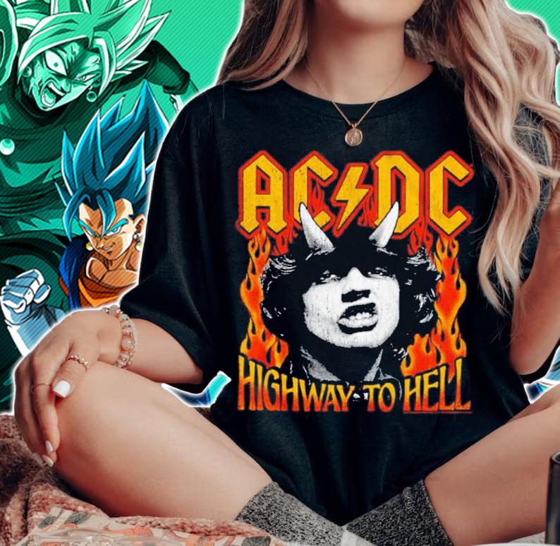 AC DC Highway To Hell Fire Distressed Shirt t-shirt woman shirt