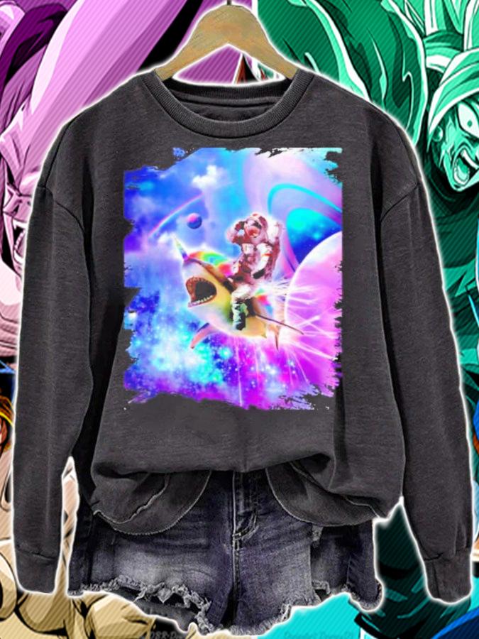 Galaxy Astronaut Cat Riding Rainbow Shark Unicorn Shirt t-shirt sweatshirt
