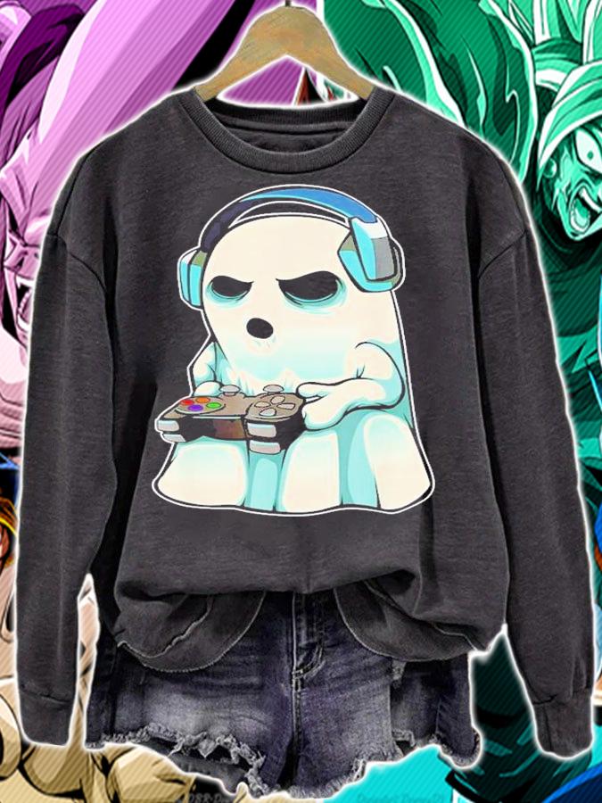Gamer Ghost Lazy Halloween Costume Cool Video-Game Gaming T-Shirt t-shirt sweatshirt