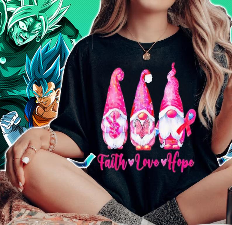 Gnomes Pink Warrior Faith Hope Love Breast Cancer Awareness Shirt t-shirt woman shirt