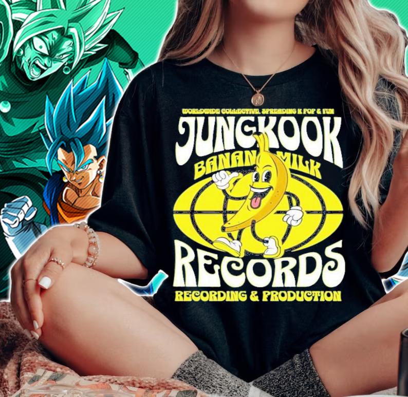 Jungkook BTS Banana Milk Records T-Shirt t-shirt woman shirt