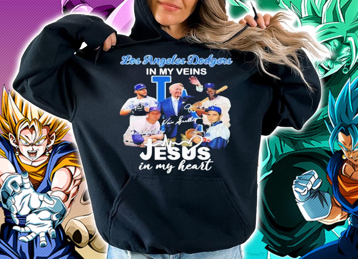 Los Angeles Dodgers In My Veins Jesus In My Heart Signatures Shirt t-shirt hoodie