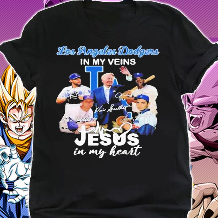 Los Angeles Dodgers In My Veins Jesus In My Heart Signatures Shirt t-shirt shirt