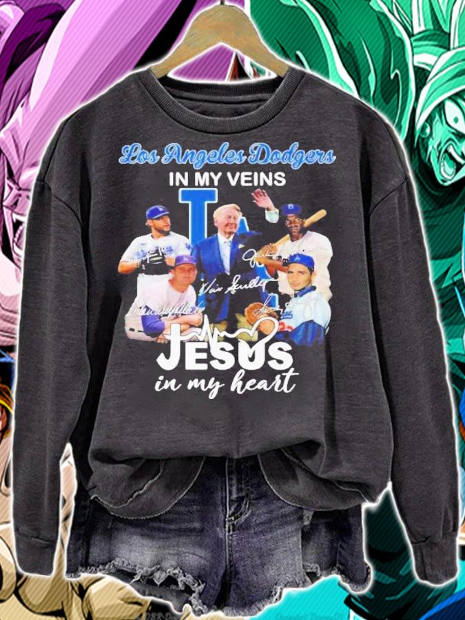 Los Angeles Dodgers In My Veins Jesus In My Heart Signatures Shirt t-shirt sweatshirt