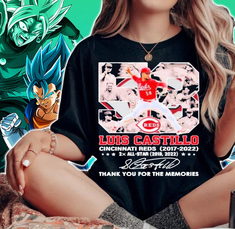 Luis Castillo 58 Cincinnati Reds 2017-2022 2X All-Star Thank You For The Memories Signature Shirt t-shirt woman shirt