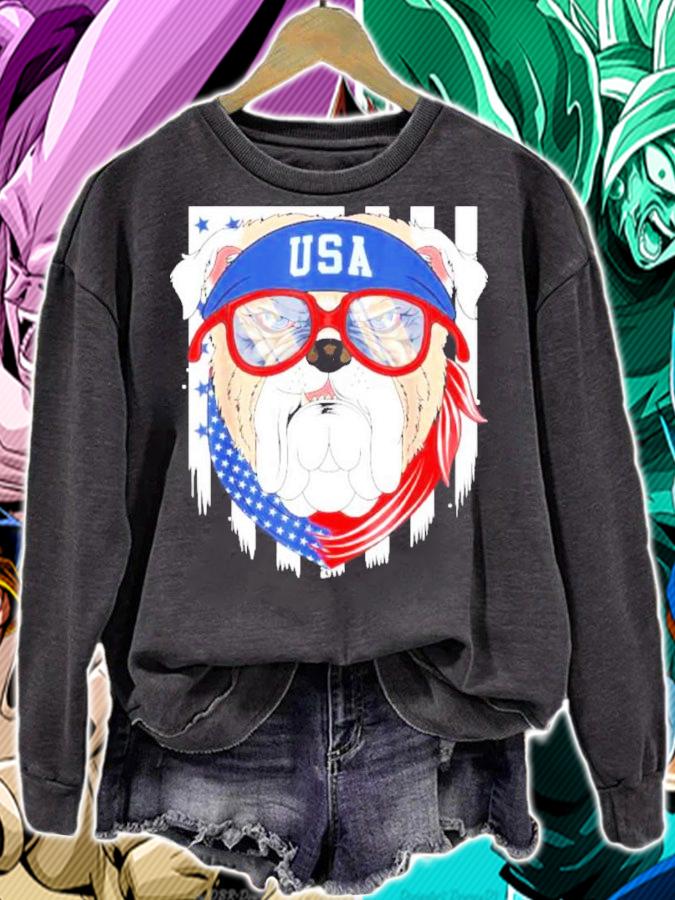 Patriotic USA 4th July Bulldog Bull Dog US Flag Sunglasses Shirt t-shirt sweatshirt
