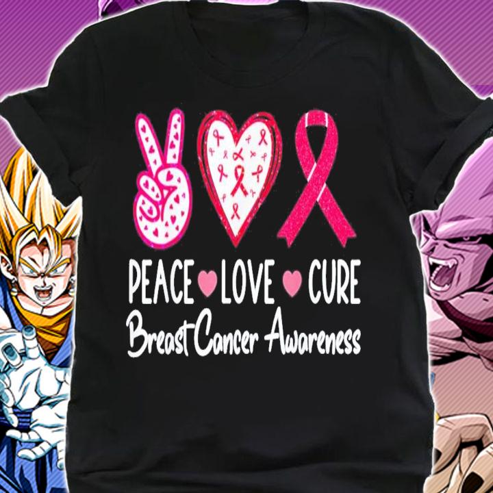 Peace Love Cure Pink Ribbon Cancer Breast Awareness T-Shirt t-shirt shirt