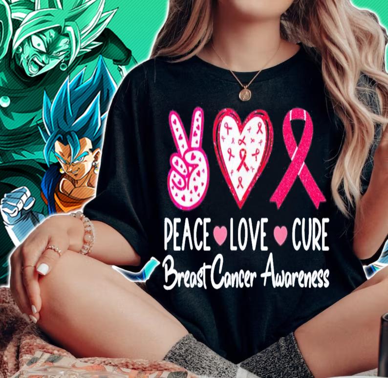 Peace Love Cure Pink Ribbon Cancer Breast Awareness T-Shirt t-shirt woman shirt