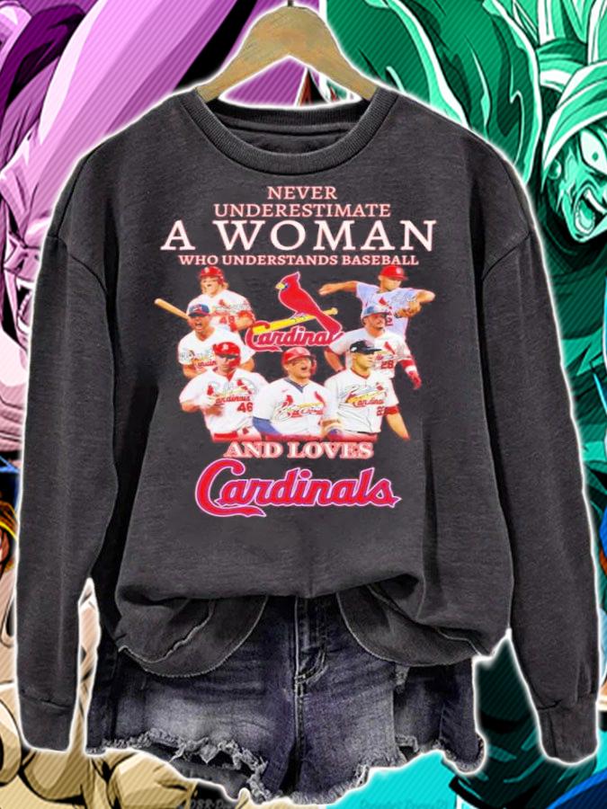 Never Underestimate A Woman Who Understand Baseball And Loves Cardinals Signatures t-shirt sweatshirt
