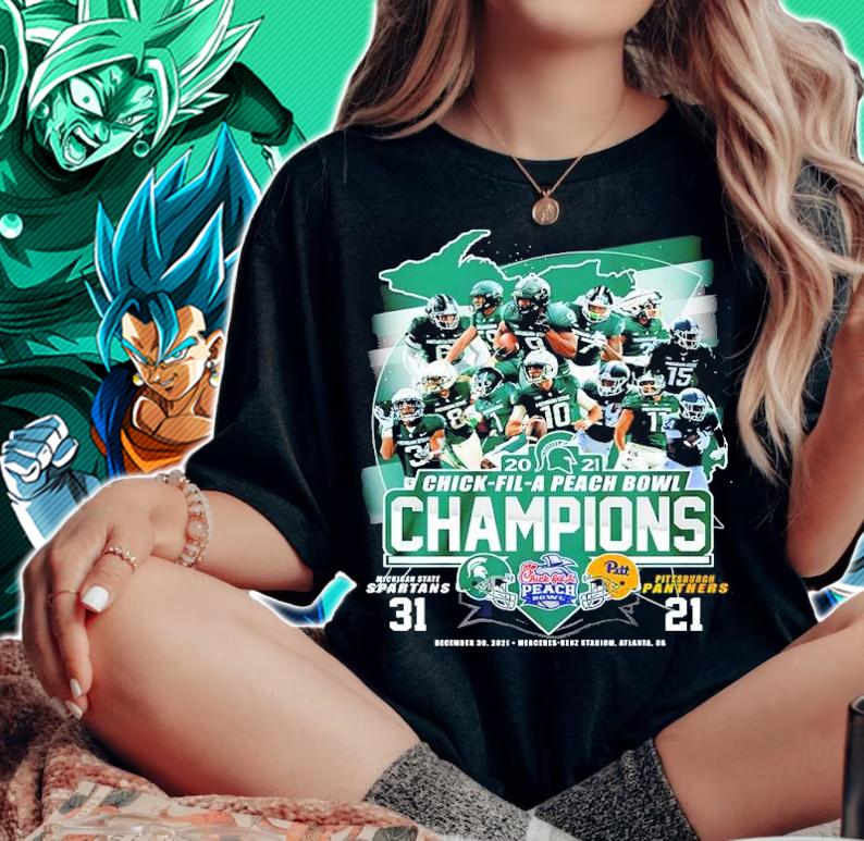 2021 Chick-fil-a Peach Bowl Champions Michigan State Spartans 31 21 Pittsburgh Panthers Shirt t-shirt woman shirt