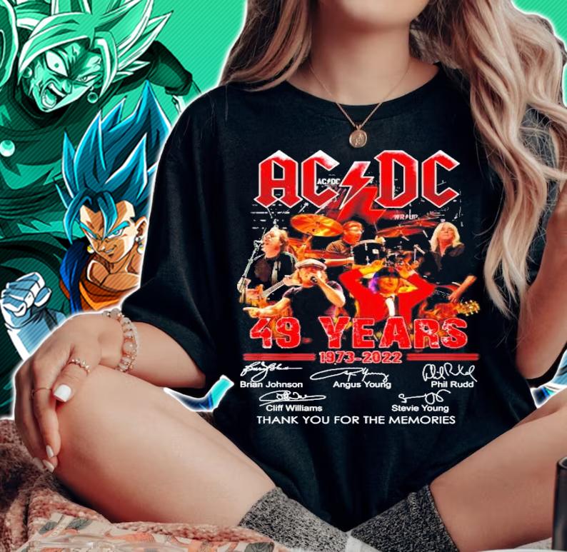 ACDC 49 Years 1973-2022 Signatures Thank You For The Memories Shirt t-shirt woman shirt