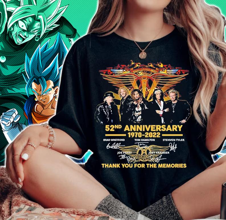 Aerosmith 52nd Anniversary 1970 2022 Thank You For The Memories Signatures T-Shirt t-shirt woman shirt