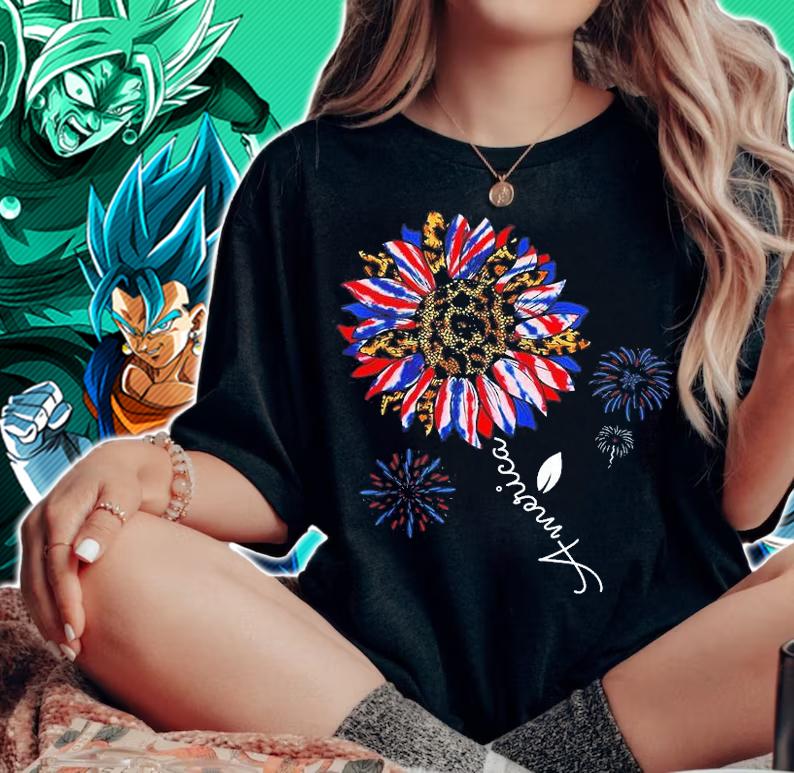 America Sunflower Flag Leopard Tie Dye Patriotic 4th Of July T-Shirt t-shirt woman shirt