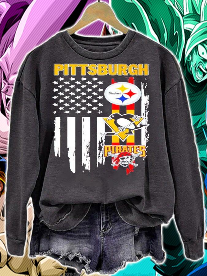 American Flag Pittsburgh Pittsburgh Steelers Penguins And Pittsburgh Pirates Shirt t-shirt sweatshirt