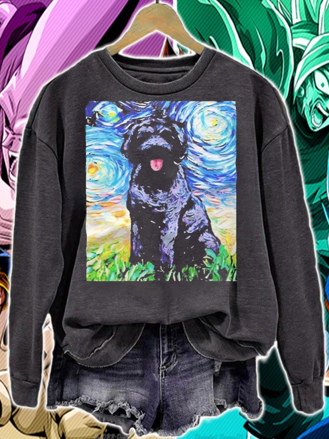 Black Goldendoodle Starry Night Van Gogh t-shirt sweatshirt