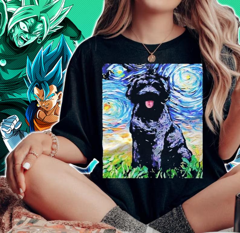 Black Goldendoodle Starry Night Van Gogh t-shirt woman shirt