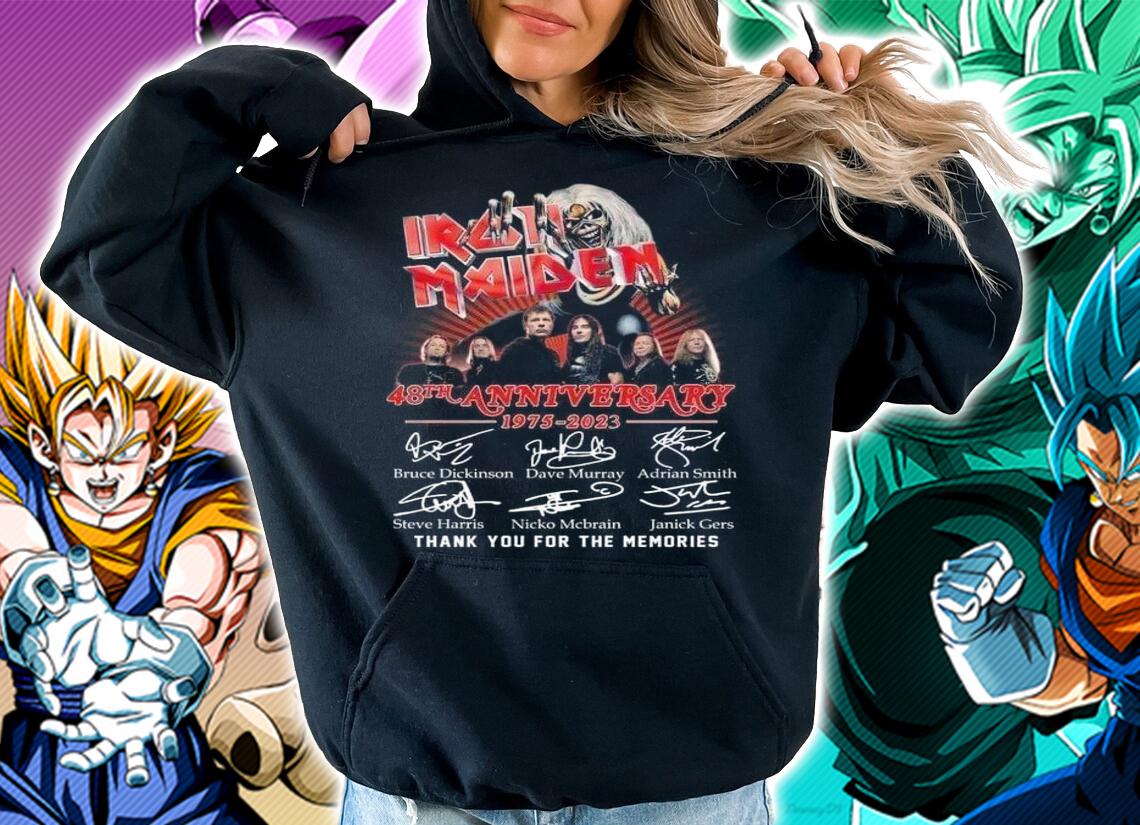 Iron Maiden band member 48th anniversary 1975 2023 signatures t-shirt hoodie