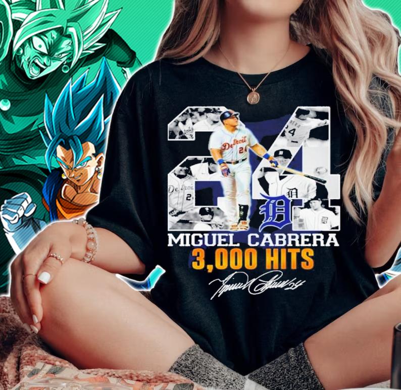 Miguel Cabrera 24 Detroit Tigers 3.000 Hits Signatures Shirt t-shirt woman shirt