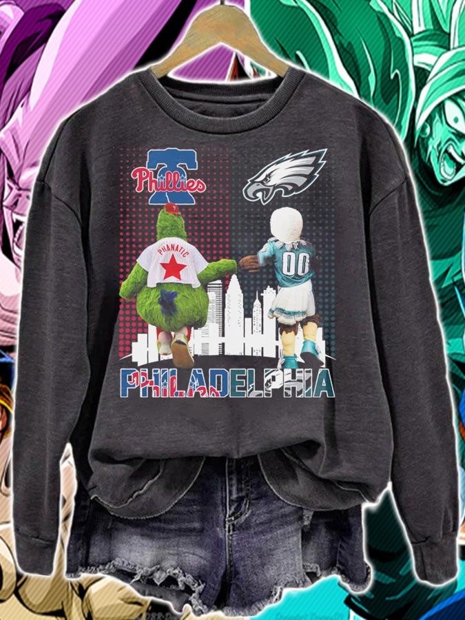 Philadelphia Sports Teams Phillie Phanatic And Swoop Phillies Eagles t-shirt sweatshirt