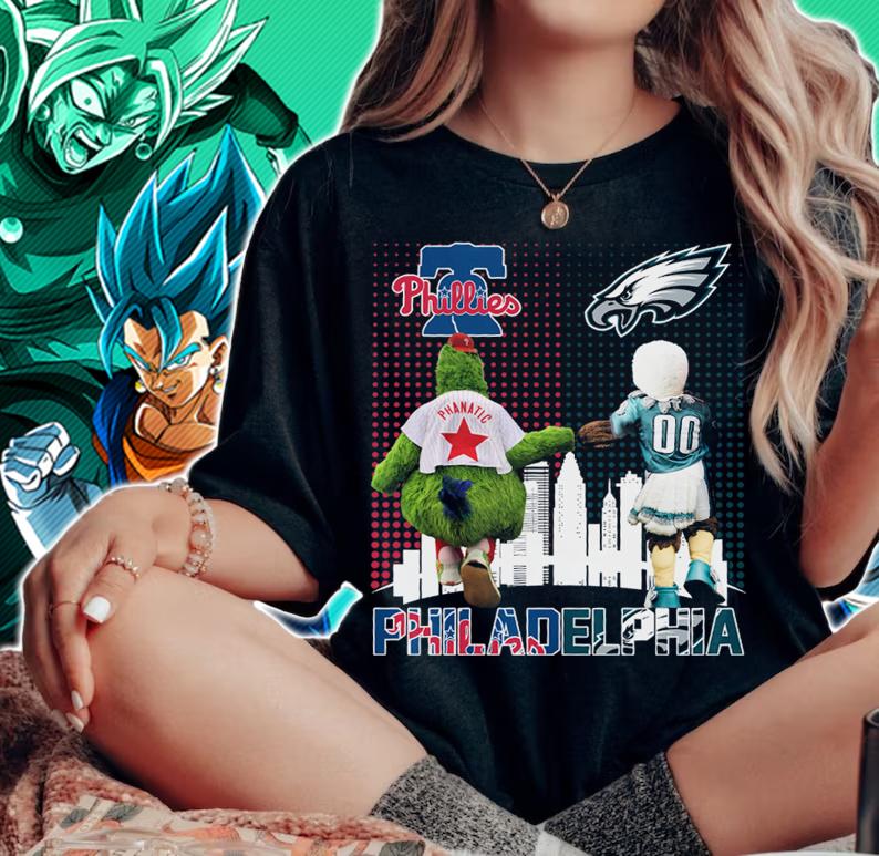 Philadelphia Sports Teams Phillie Phanatic And Swoop Phillies Eagles t-shirt woman shirt