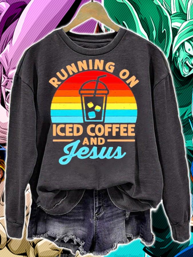 Running On Iced Coffee And Jesus Christian Cold Brew Lover T-Shirt t-shirt sweatshirt