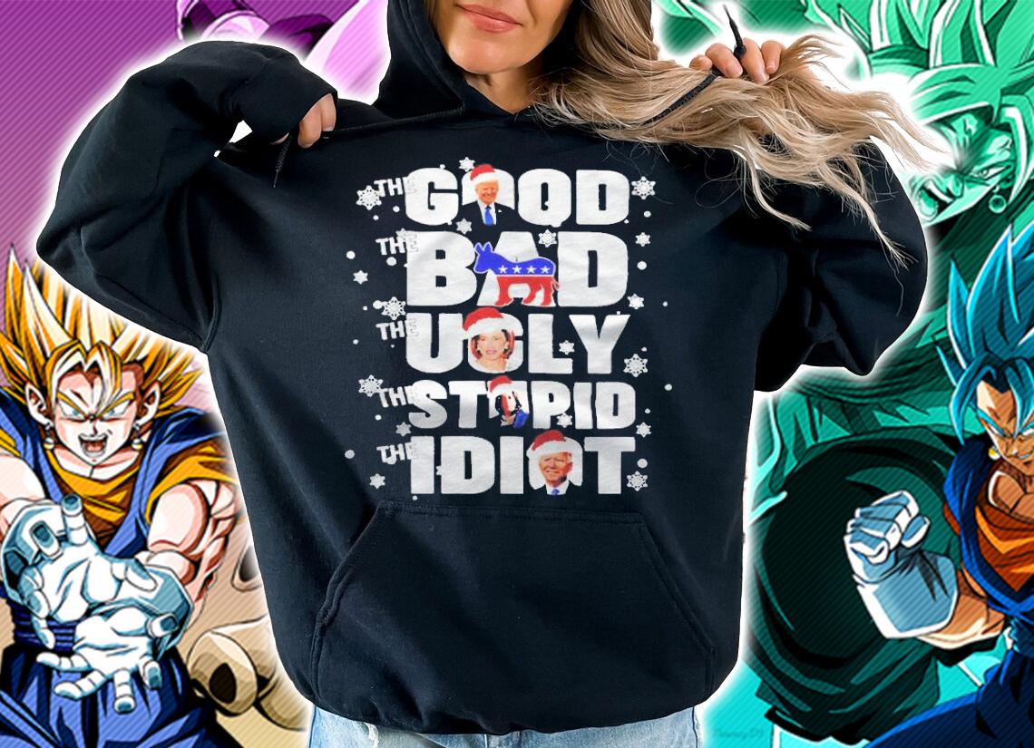 Trump the good Democrat the bad Pelosi the ugly Kamala the stupid Biden the idiot Christmas T-shirt t-shirt hoodie
