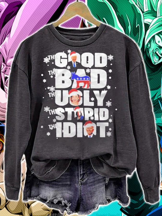Trump the good Democrat the bad Pelosi the ugly Kamala the stupid Biden the idiot Christmas T-shirt t-shirt sweatshirt