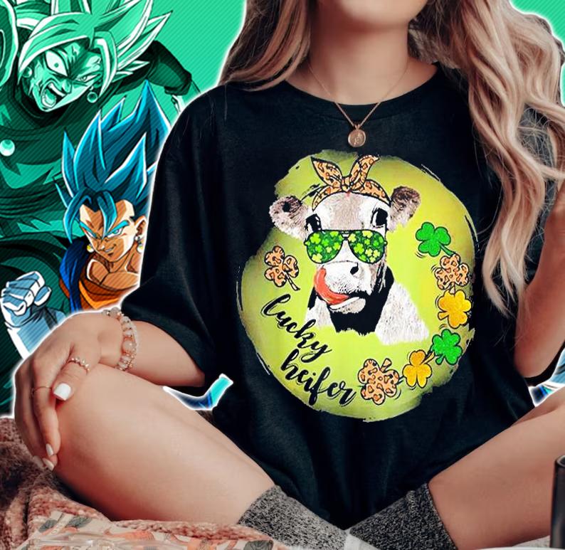 Lucky Heifer Cow Clover Sunglasses For St Patrick's Day T-Shirt t-shirt woman shirt