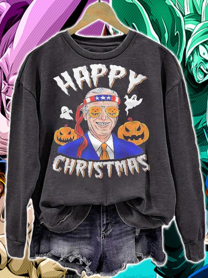 Happy Christmas Halloween Pumpkin Boo Funny Joe Biden Shirt t-shirt sweatshirt