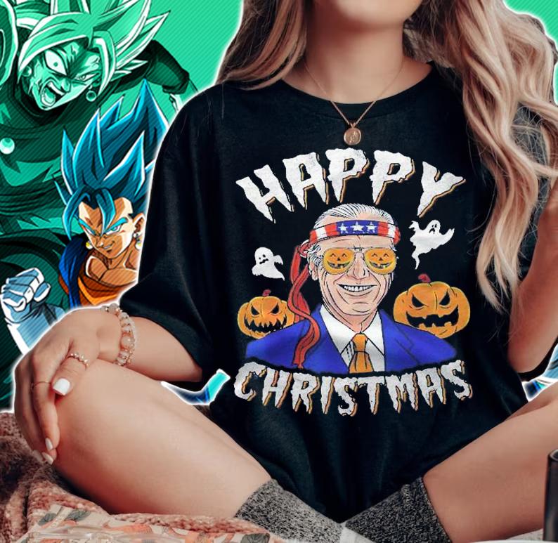Happy Christmas Halloween Pumpkin Boo Funny Joe Biden Shirt t-shirt woman shirt