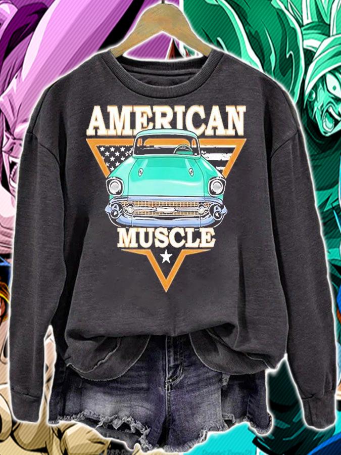 Vintage Muscle Car Hot Rod And Muscle Car American Flag T-Shirt t-shirt sweatshirt