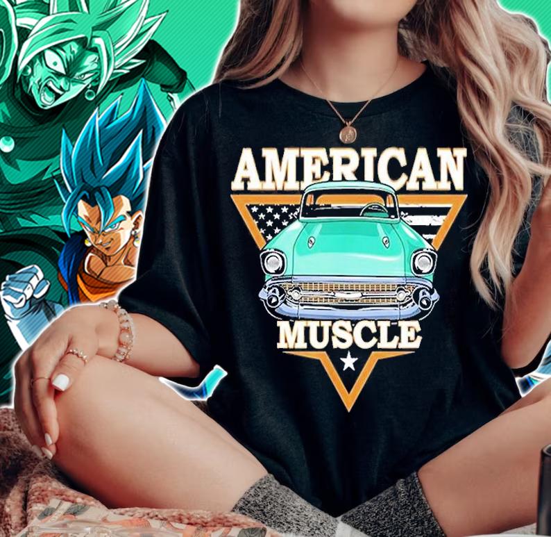 Vintage Muscle Car Hot Rod And Muscle Car American Flag T-Shirt t-shirt woman shirt