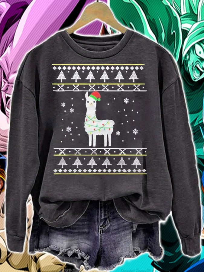 Funny Christmas Llama Santa Hat Lights Xmas Gift Shirt t-shirt sweatshirt
