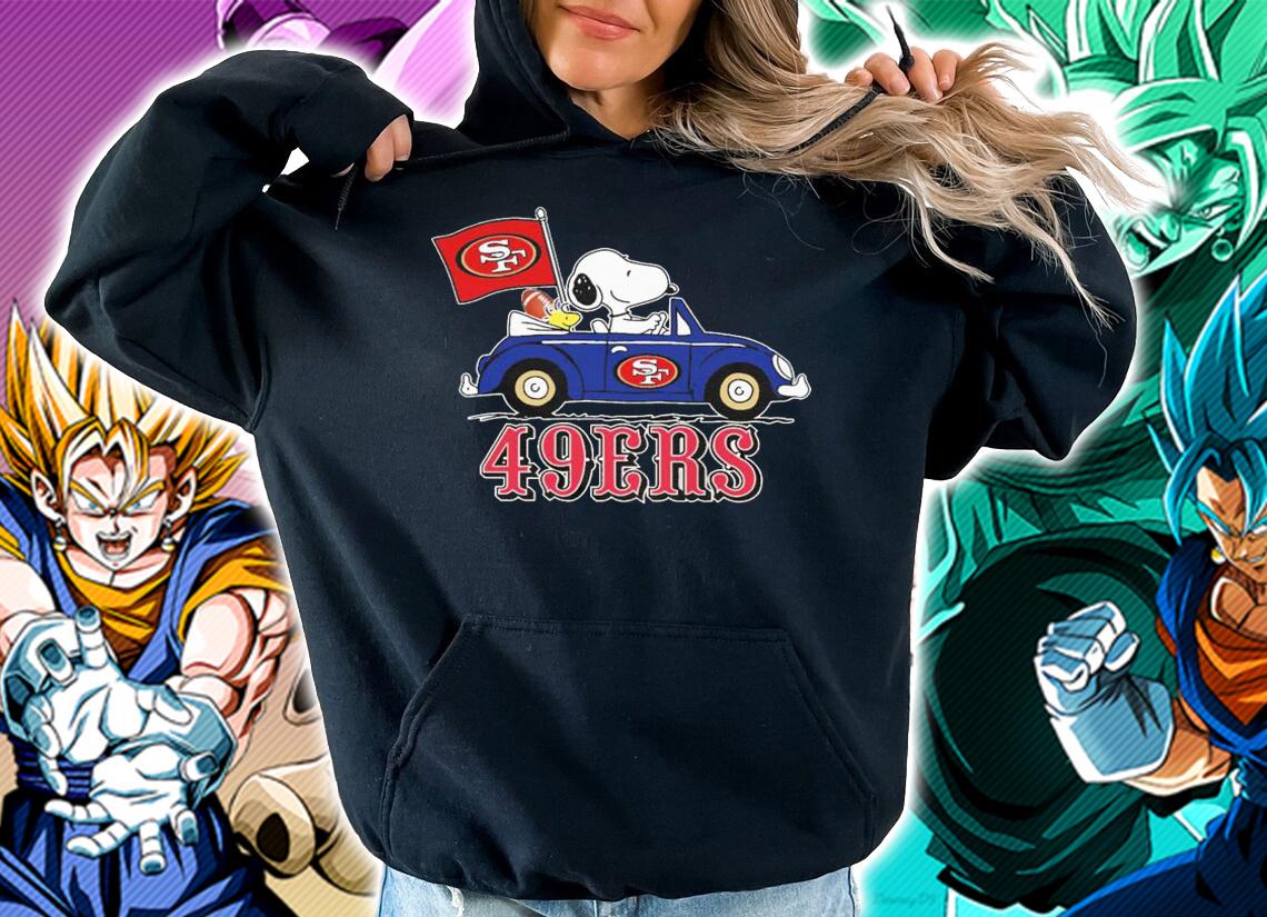 49ers Snoopy And Woodstock Driving Car San Francisco 49ers Flag t-shirt hoodie