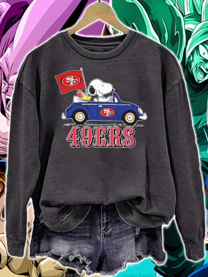 49ers Snoopy And Woodstock Driving Car San Francisco 49ers Flag t-shirt sweatshirt
