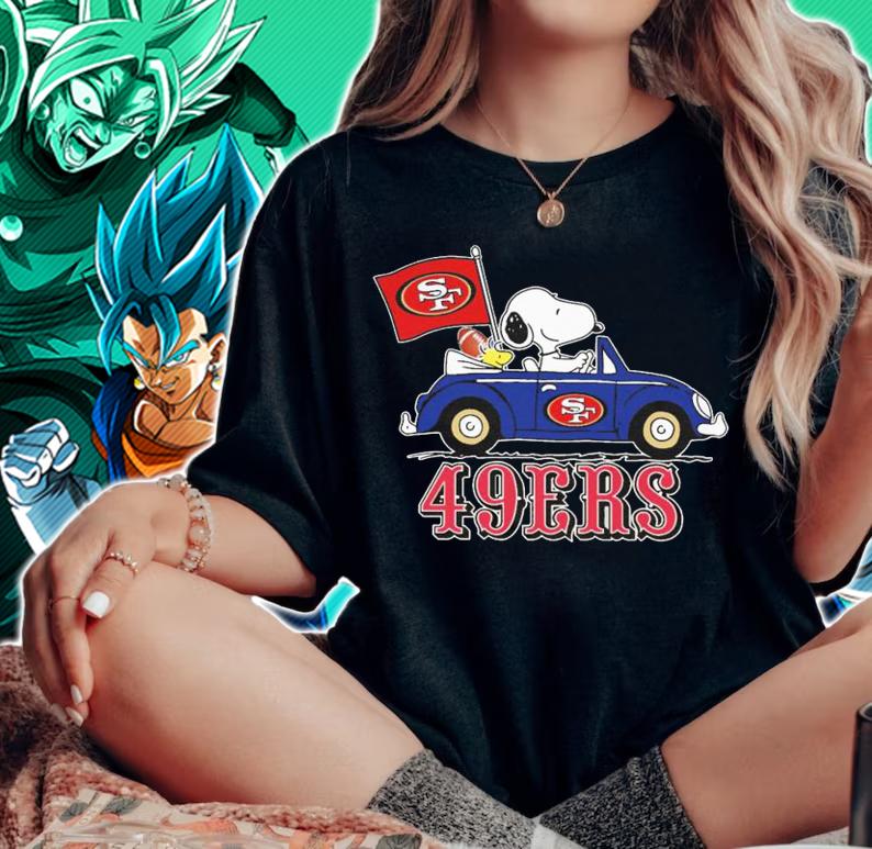 49ers Snoopy And Woodstock Driving Car San Francisco 49ers Flag t-shirt woman shirt
