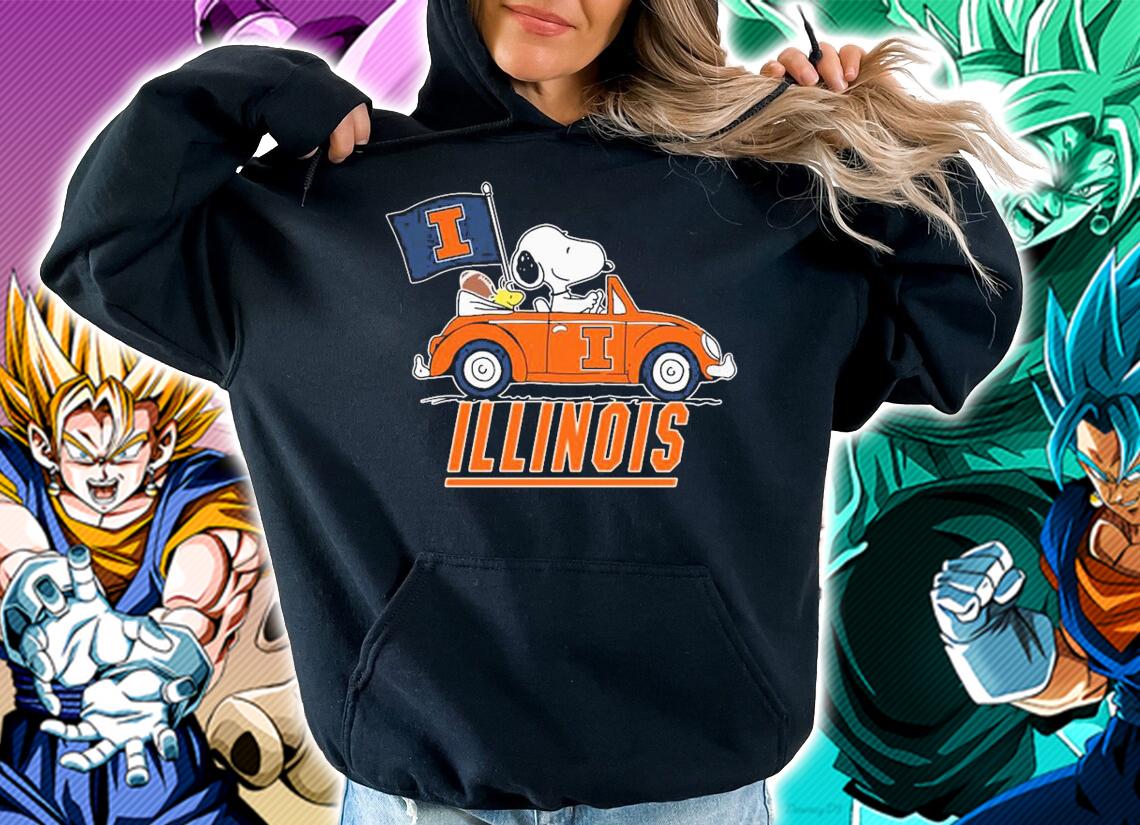 Illinois Snoopy And Woodstock Driving Car Illinois Fighting Illini Flag t-shirt hoodie