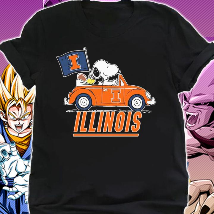Illinois Snoopy And Woodstock Driving Car Illinois Fighting Illini Flag t-shirt shirt