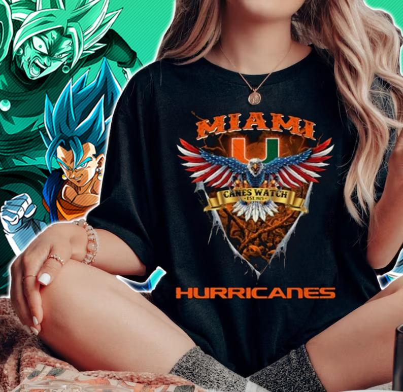 Miami Hurricanes Canes Watch Eagle Wing American Flag t-shirt woman shirt