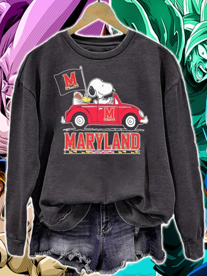 Snoopy And Woodstock Driving Car Maryland Terrapins Flag t-shirt sweatshirt