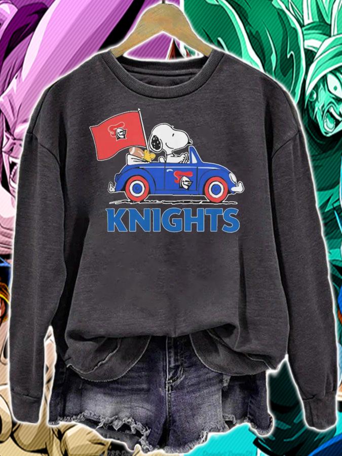Snoopy And Woodstock Driving Car Newcastle Knights Flag t-shirt sweatshirt