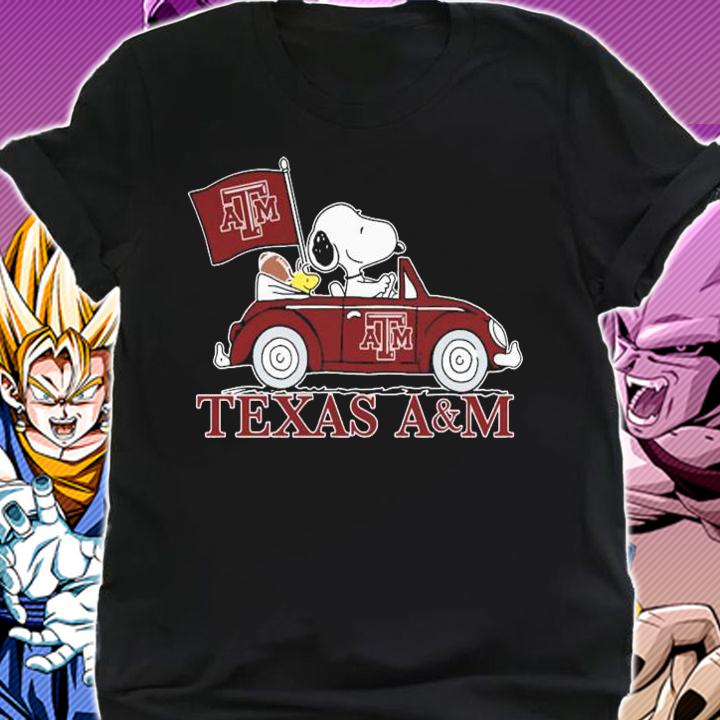 Snoopy And Woodstock Driving Car Texas A&M Aggies Flag t-shirt shirt