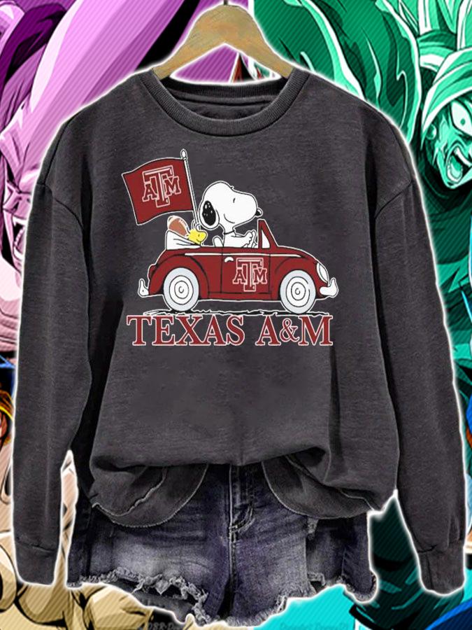 Snoopy And Woodstock Driving Car Texas A&M Aggies Flag t-shirt sweatshirt