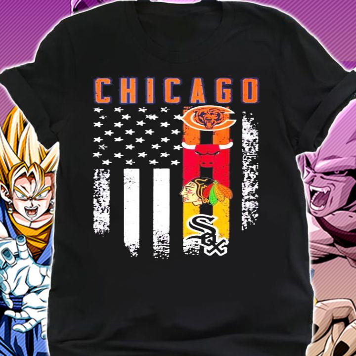 Chicago Bears Bulls Blackhawks White Sox Chicago Sports Team American flag t-shirt shirt