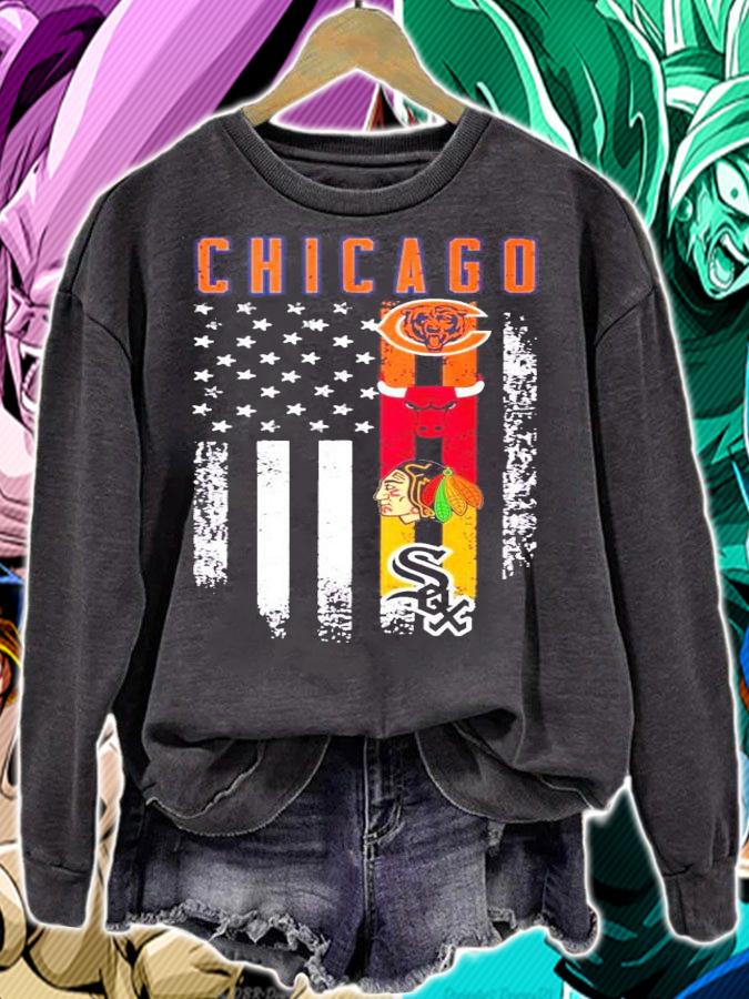 Chicago Bears Bulls Blackhawks White Sox Chicago Sports Team American flag t-shirt sweatshirt