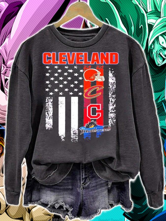 Cleveland Browns Cavaliers Indians Monsters American flag t-shirt sweatshirt