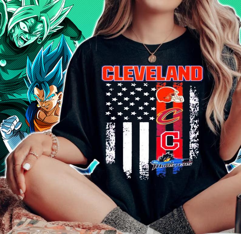 Cleveland Browns Cavaliers Indians Monsters American flag t-shirt woman shirt